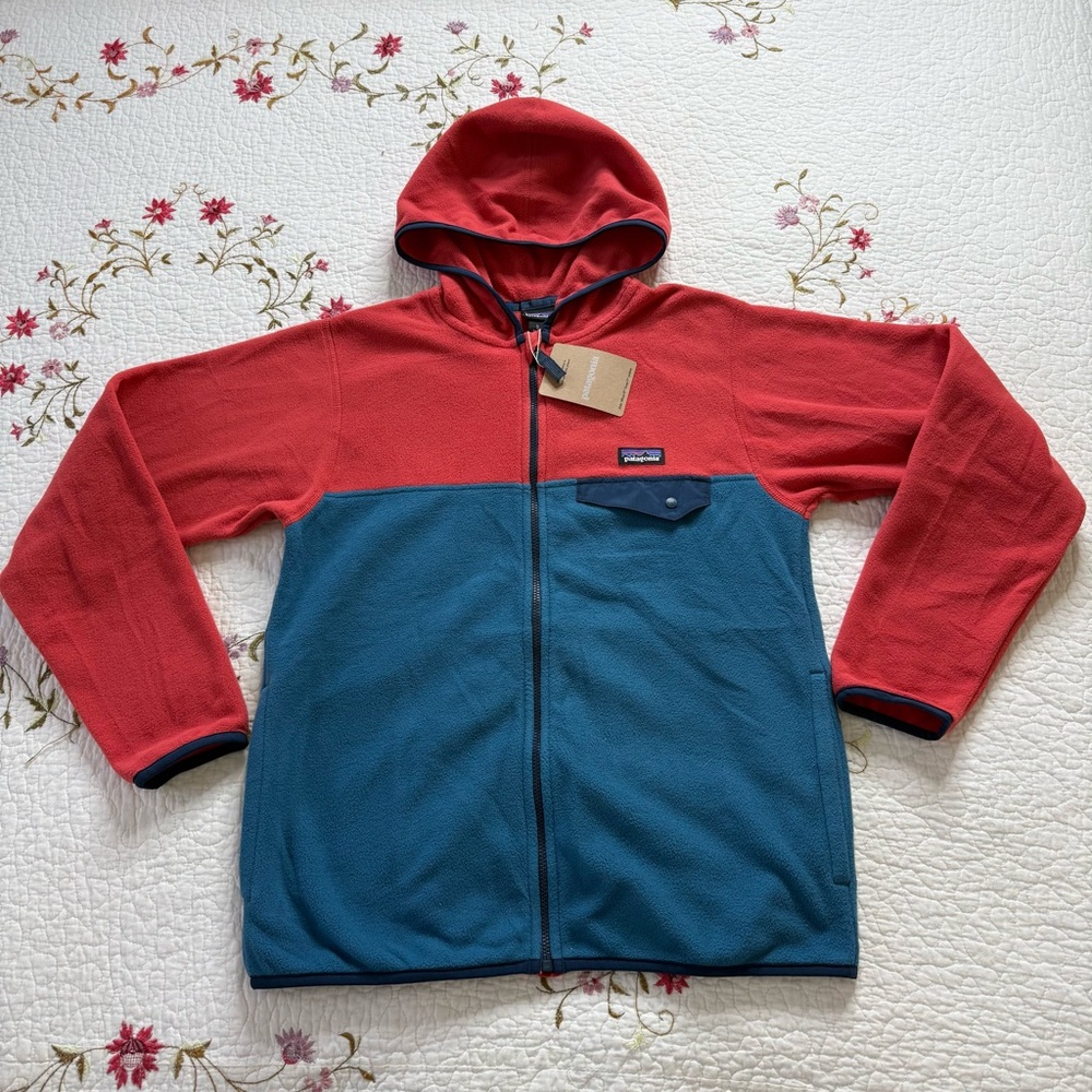 NEW Patagonia Kids' Micro D Snap-T Jacket Wavy Blue w/Sumac Red Size L (12) - Picture 5 of 5
